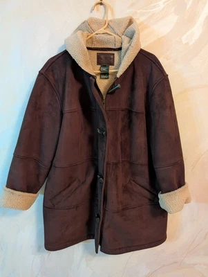 VINTAGE Ralph Lauren Green Tag Womens WINTER Coat Brown Faux Suede Sherpa Sz 1X - Image 1 of 4