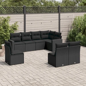 vidaXL 8 Piece Garden Sofa Set with Cushions Black Poly Rattan - Picture 1 of 4