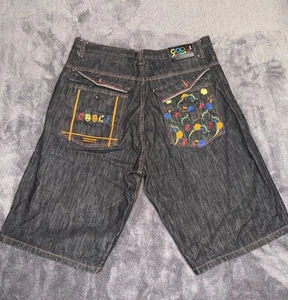 Coogi Shorts Mens 40 (40x15) Black Baggy Embroidered Wide Leg Y2K Hip Hop Loose - Picture 1 of 13