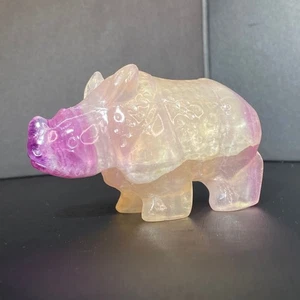 Rinoceronte intagliato fluorite naturale 233 g cristallo di quarzo reiki guarigione - Foto 1 di 11