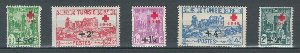 TUNISIA FRENCH AFRICA  RED CROSS CURRENCY OVERPRINT MH SET LOT (TUNI 626) - Image 1 of 1