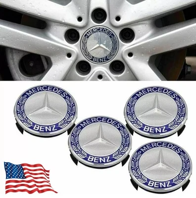 4 x Wheel Center Hub Caps AMG Wreath Blue Fits For Mercedes/Benz Class A C E SL - Изображение 1 из 4