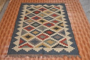 4x6 ft Turkish Kilim Dhurrie Jute Wool Rug Afghan Area Rug Hand Woven Rug - Picture 1 of 6