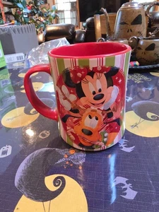 Disney Store Exclusive Christmas Candy Cane Mickey, Minnie, Pluto Mug Kiss - Picture 1 of 9