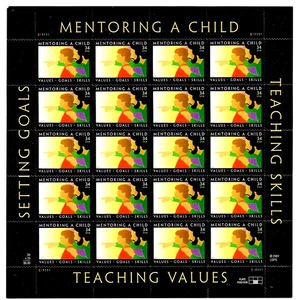 MENTORING A CHILD US 3556 TEACHING SKILLS VALUES & SETTING GOALS 34c STAMP SHEET - Picture 1 of 2