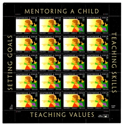 MENTORING A CHILD US 3556 TEACHING SKILLS VALUES & SETTING GOALS 34c STAMP SHEET - Image 1 of 2