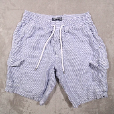 Vilebrequin Pantalón Corto Carga 100% Lino L Hombre Azul Rayas Foto 1 de 4