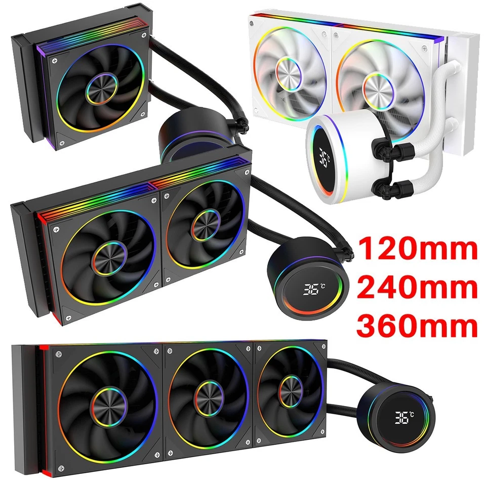 CiT PRO Water Liquid CPU Cooler ARGB LED AIO 120/240/360mm Temperature Display - Image 1 of 1