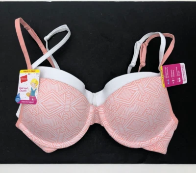 2pk Girls UNDERWIRE molded cups Pink line/white BRA 34A Adjustable by Hanes NWT - Image 1 of 4