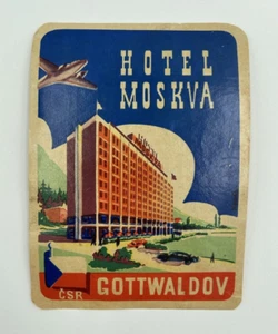 Etiqueta/pegatina de equipaje original rara vintage Hotel Moskva Gottwaldov CSR - Imagen 1 de 2