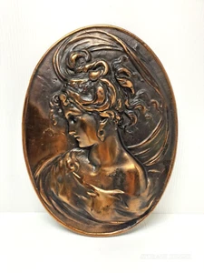 VTG Cast Metal Wall Plaque Woman With Copper Wash, Victorian 13.5" x 10", Heavy - Picture 1 of 8