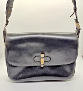Vintage Gucci Black Leather Purse Two Way Shoulder Bag - Picture 1 of 23