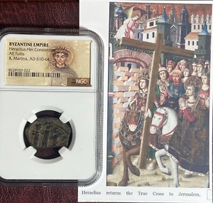 “Heraclius Returns True Cross To Jerusalem” Byzantine 610-641 NGC 30 Nummi 2X47 - Picture 1 of 7