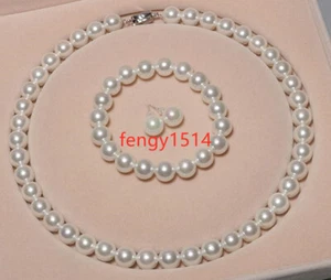HOT AAAA 10MM South Sea WHITE Round Shell PEARL NECKLACE BRACELET EARRING SET - Picture 1 of 4