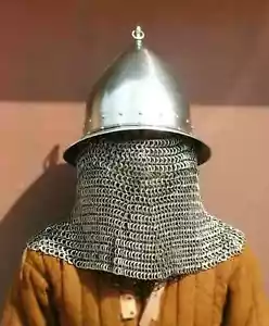 Mittelalter Kettenhemd konischer Silberhelm mongolischer geschlossener Helm Rollenspiel - Bild 1 von 2