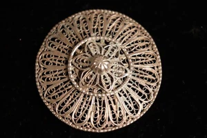 Antique Mexican Sterling Filigree Round Broach Pin - large 2" - Picture 1 of 4