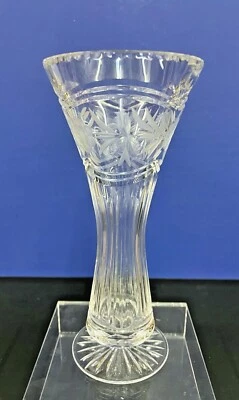 Elegant Beautiful 9.75" CRYSTAL BUD VASE FLORAL ETCHINGS Crystal Clear 111111  - Image 1 of 4