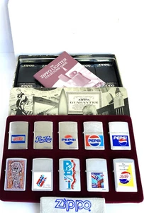 10 Stück Pepsi Cola ZIPPO Feuerzeuge NEU in Dose HEFT Einzelboxen LOGOS - Bild 1 von 7