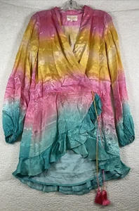 Rokoko Sand Damen langes mehrfarbiges Mini Wickelkleid mit Puffärmeln, Größe S - Bild 1 von 11