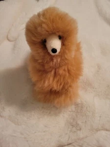 Rare Tan White Alpaca Fur Stuffed Animal Fluffy Dog, Llama 9" Long  9" Standing  - Picture 1 of 11