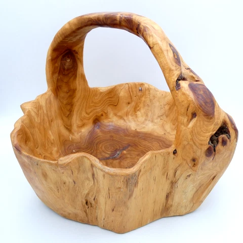 Burl Wood Basket Hand Carved Knobby Wood 13x12x11 Inch Rustic Primitive Decor Cover