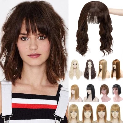 One Piece Toupee Hair Topper Women Clip In Mono Hairpiece Wig Wavy Silk Base USA - Image 1 of 4