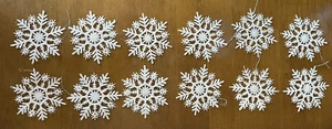 12 ea. Lot of White Snowflake Christmas Tree Ornaments 4” Glitter Plastic - NICE - Picture 1 of 7