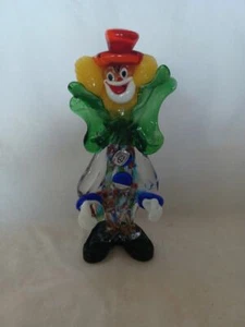 MURANO ITALY 10-1/8" TALL CLOWN W/ RED TOP HAT, GREEN BOW TIE, MULTI-COLOR BODY  - Picture 1 of 4