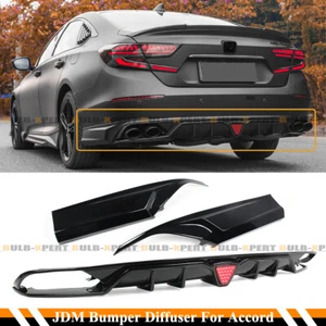 Gloss Black For 2018-2022 Accord Rear Bumper Diffuser W/LED + Corner Apron Spats - Picture 1 of 6