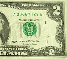 $2 Two Dollar Bill Fancy Serial Number Low Serial Number