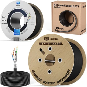 Cat7 Verlegekabel Kupfer Kabel Netzwerkkabel LAN Datenkabel Outdoor Außen UV - Afbeelding 1 van 73