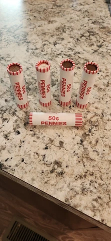 5 Original Unsearched Rolls of Pennies, OBW possible wheat, error coins Cover