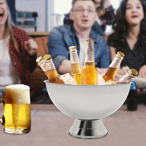 Ice Bucket Stainless Steel Beverage Tub Large Capacity Champagne Bucket Silverr - Picture 1 of 14