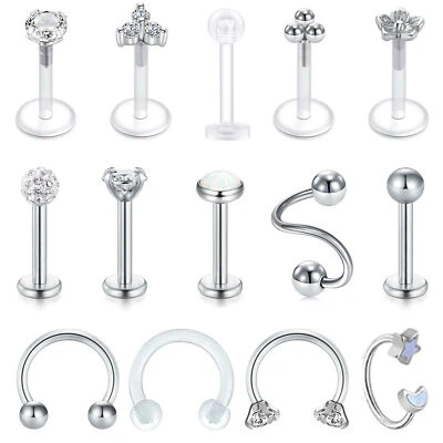 Piercing de cartílago tragus barra espiral hélice hélice perno labio nariz oreja 14 piezas Foto 1 de 4