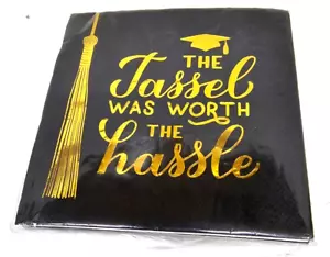 The Tassel Was Worth The Hassle Party 50 Napkins - Black and Gold 6.5 inch - Picture 1 of 3