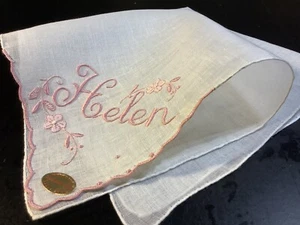 10624🌟 Magnificent Vintage PINK Madeira Monogram “HELEN” Wedding Handkerchief - Picture 1 of 4
