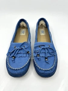 UGG Drina Women's Blue Beaded Bow Moccasins Loafers Slip On Shoes Size 8 - Picture 1 of 7