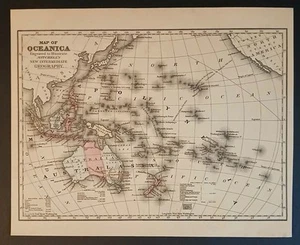 Antique Hand Colored 1882 Map Of Oceanica/Australia - Picture 1 of 5
