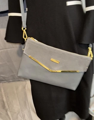 Joy & Iman Taupe Leather Clutch Bag with Shoulder Strap Grey - Image 1 of 4