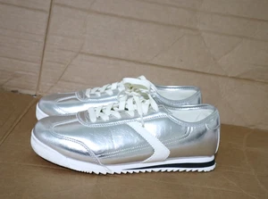 Size 8 Womens Silver Colored Low Top Lace Up Platform Fashion Sneaker Shoes - Picture 1 of 7