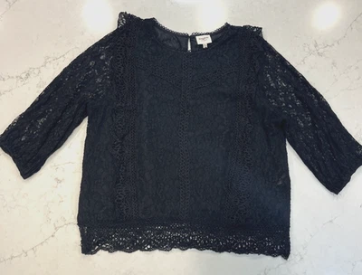 Blusa Top Hayden Los Angeles 1XL Negra Manga 3/4 Crochet Encaje Transparente Gótica Foto 1 de 4