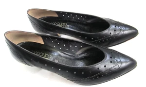 Vintage Bandolino BOTTE Black Perforated Leather wingtips cone Heels -9M-Italy - Picture 1 of 9
