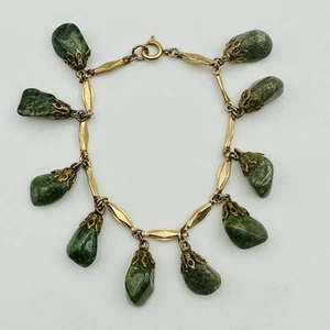 Vintage Boho Gypsy goldfarben Wald grün Moos Achat Stein Hänger 7" Armband - Bild 1 von 6