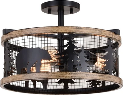 Vaxcel Lighting C0263 Kodiak 3 Light 16"W Semi-Flush Drum Ceiling - Black / - Image 1 of 4
