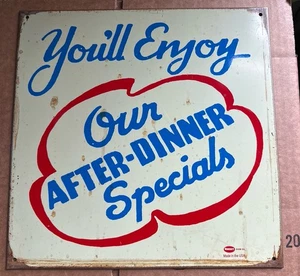 Vintage Mummert Diner Sign “After-Dinner Specials” 11.5” Metal USA Mid-Century - Picture 1 of 5