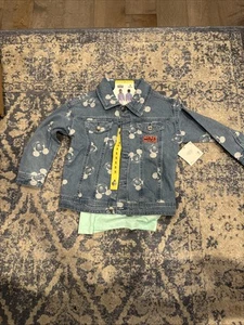 Boy Girl Disney MICKEY MOUSE 2 Piece Denim Jacket & Green T-Shirt Kid Size 5 New - Picture 1 of 10
