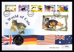 Isle of Man - 1996 A World of Cats 1 Crown Coin PNC First Day Cover - Picture 1 of 2