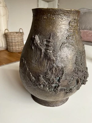 Fabuloso jarrón antiguo japonés Meiji Kibundo Hatano Shohei Brozne paisaje Foto 1 de 4