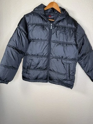 Southpole Boys Puffer Jacket Sz M 12 /14 Black Hooded Winter Zip Up Streetwear — 第 1/4 张图片