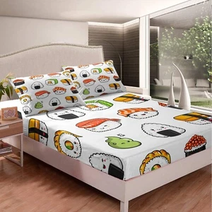Sushi Pattern Bedding Set Queen Size Kids Cute Bed Sheet Set for Girls Teens ... - Picture 1 of 5
